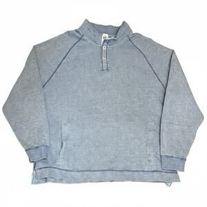 Tommy Bahama Sweater Mens 2XL Blue 1/4 Snap Kangaroo Pockets Casual Pullover